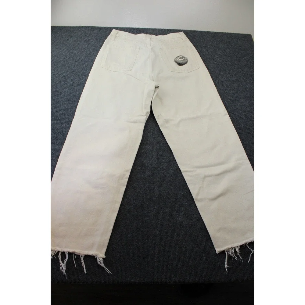 BDG Urban Outfitters Cream Wide Leg 8-Ball Graphic Raw Hem Jeans Mens 29